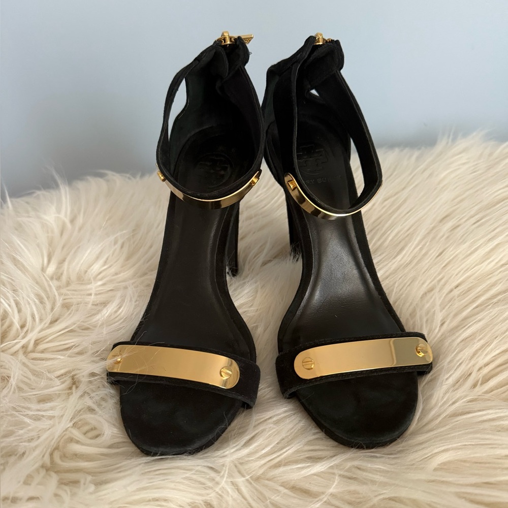 Tory Burch Black and Gold Women's Heels